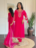 The52 Beautiful Women's Thread work Viscose Fabric Straight Kurta, Pant and Dupatta Set | Grocsy