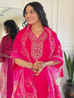 The52 Beautiful Women's Thread work Viscose Fabric Straight Kurta, Pant and Dupatta Set | Grocsy