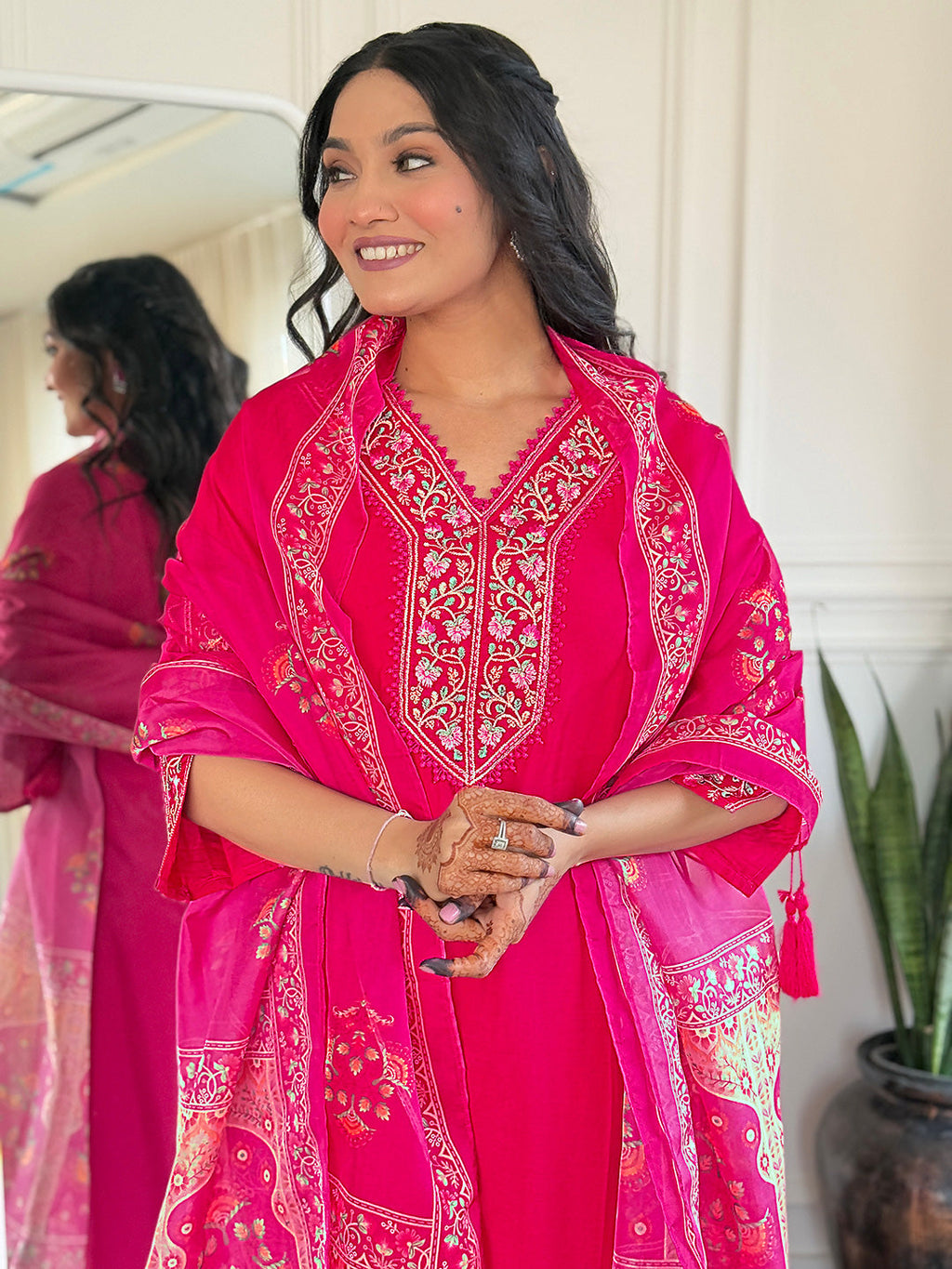 The52 Beautiful Women's Thread work Viscose Fabric Straight Kurta, Pant and Dupatta Set | Grocsy