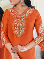 The52 Beautiful Women's Thread work Viscose Fabric Straight Kurta, Pant and Dupatta Set | Grocsy