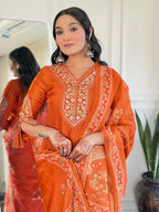 The52 Beautiful Women's Thread work Viscose Fabric Straight Kurta, Pant and Dupatta Set | Grocsy