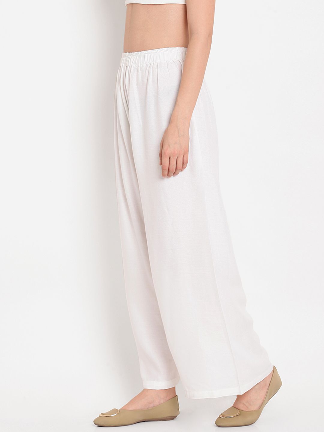 TAG 7 Women White Solid Straight Palazzos | Grocsy