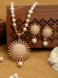 Gold-Polished Alloy Pearl Sun Shape Pendant Set - The Pari | Grocsy