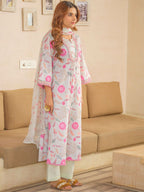 Sangria Floral Printed Pleated A-Line Kurta With Palazzos & Dupatta | Grocsy
