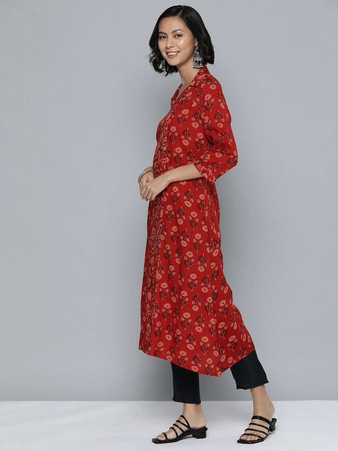 HERE&NOW Ethnic Motifs Printed A-Line Kurta | Grocsy
