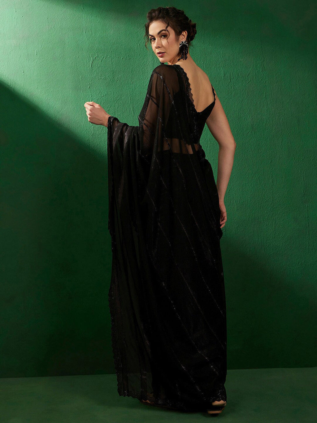 Sangria Embellished Beads & Stones Pure Georgette Saree | Grocsy
