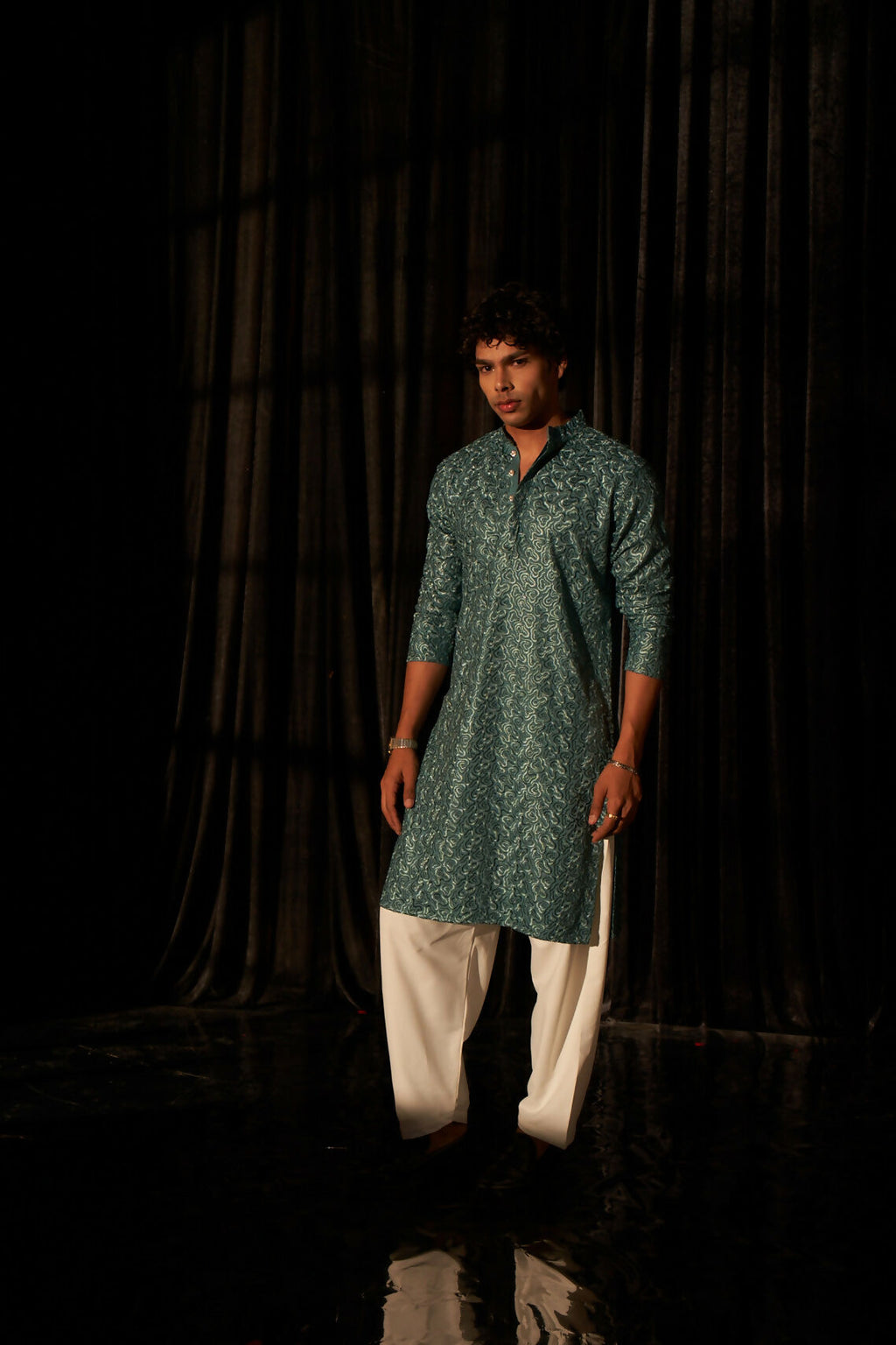 Cyan Blue Viscose Chikankari Embroidery Work Men's Kurta Set - Mahotsav | Grocsy
