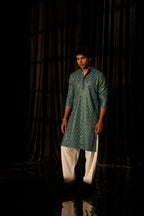 Cyan Blue Viscose Chikankari Embroidery Work Men's Kurta Set - Mahotsav | Grocsy