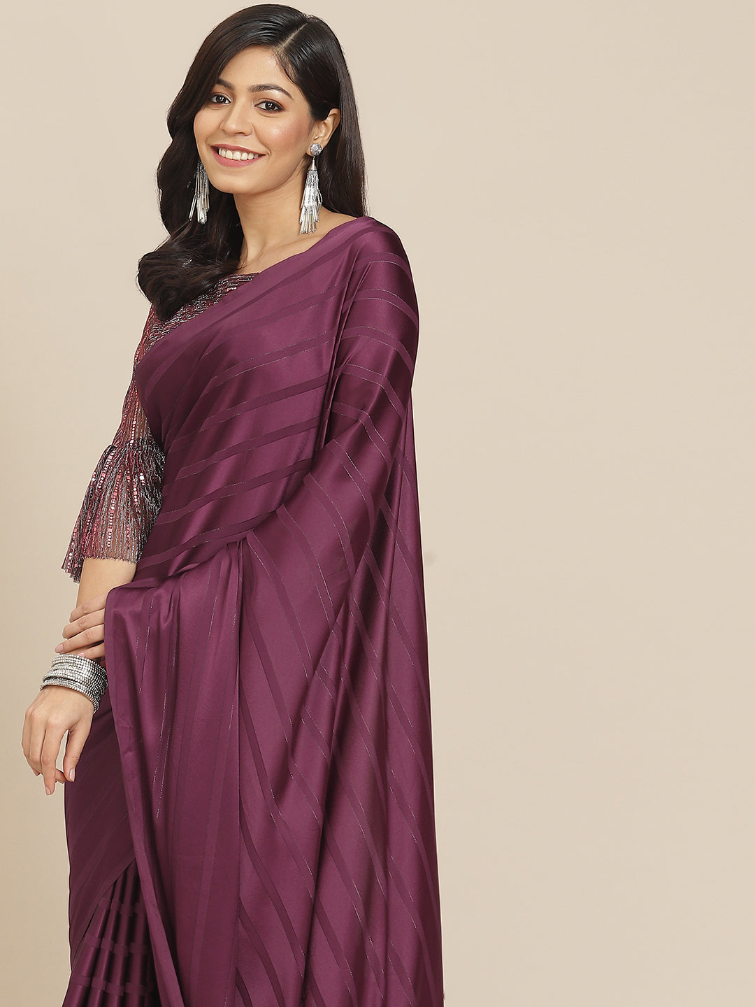 Tikhi Imli Magenta Striped Saree | Grocsy