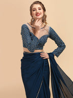 Sangria Satin Saree With Beads & Stones Embellished Border | Grocsy