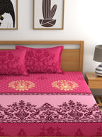 Dreamscape Pink & Cream-Coloured 140 TC Pure Cotton King Bedsheet with 2 Pillow Covers | Grocsy