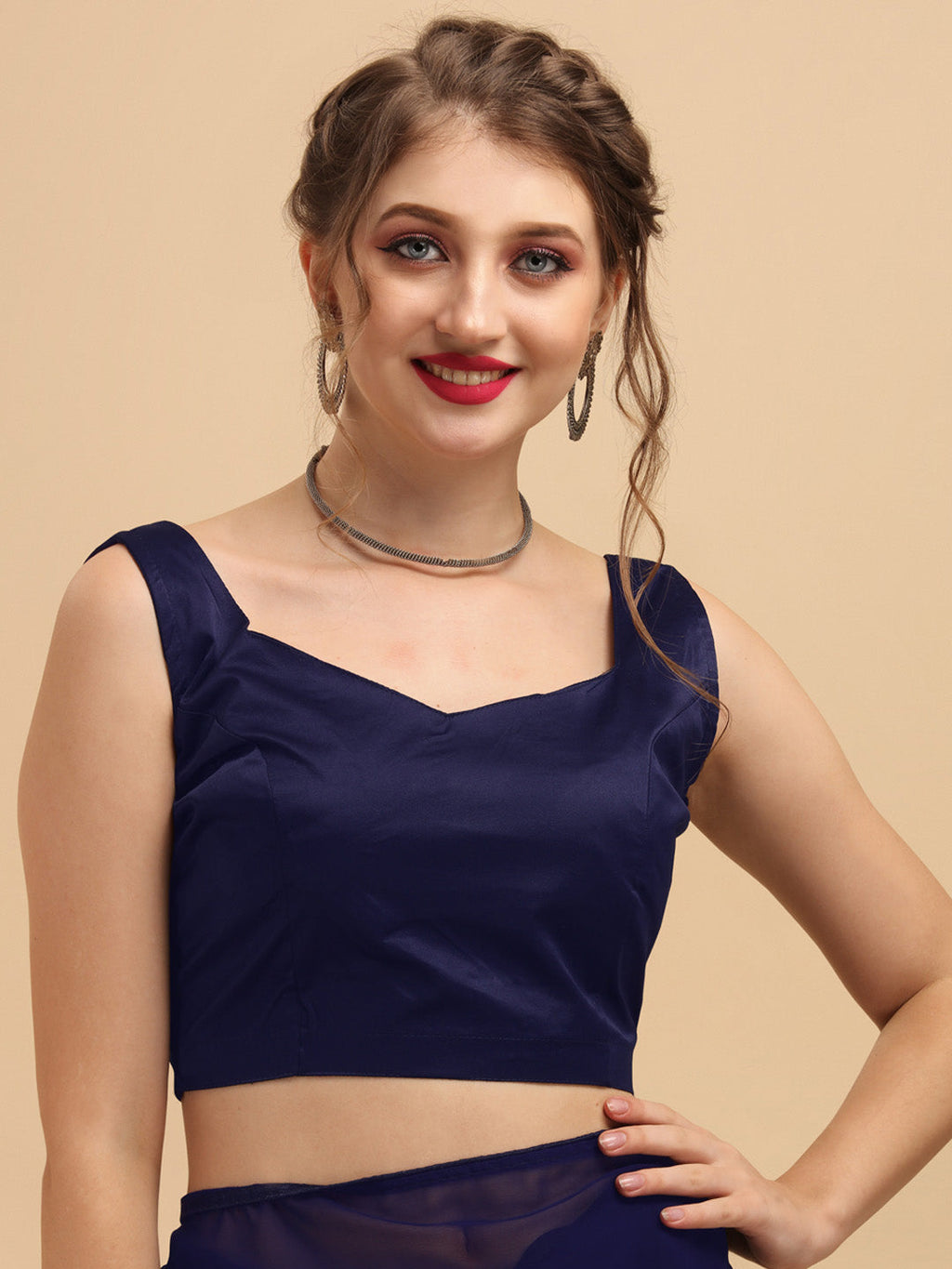 Sangria Navy Blue Sequinned Pure Georgette Saree | Grocsy