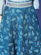 InWeave Blue & Grey Chanderi Skirt Fusion Set | Grocsy