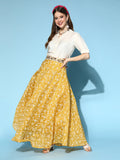 InWeave Yellow & White Chanderi Skirt Fusion Set | Grocsy