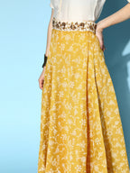 InWeave Yellow & White Chanderi Skirt Fusion Set | Grocsy