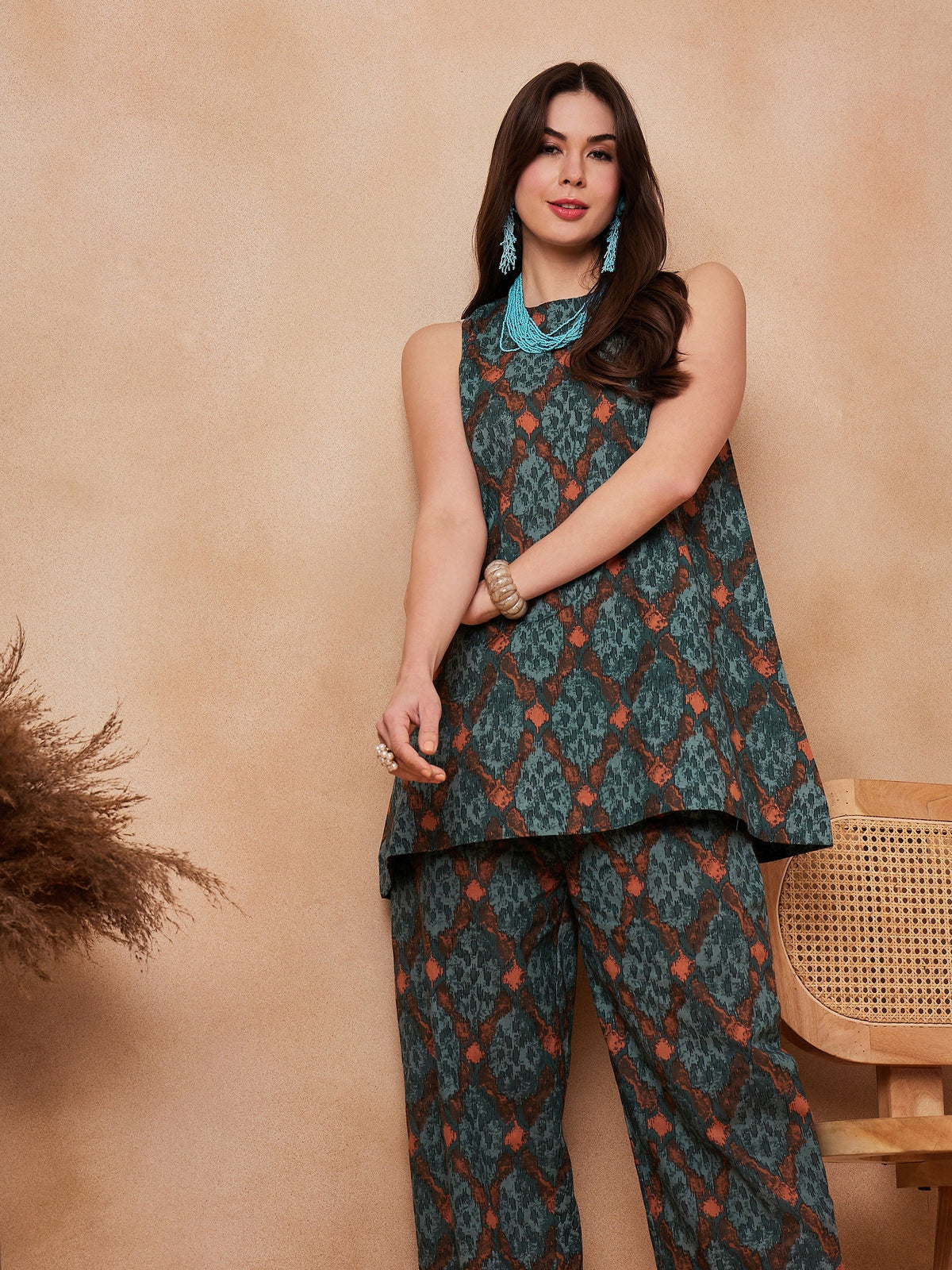InWeave Aqua Pearl Abstract Printed Co Ords Set | Grocsy