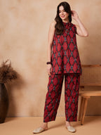 InWeave Red Abstract Printed Co Ords Set | Grocsy