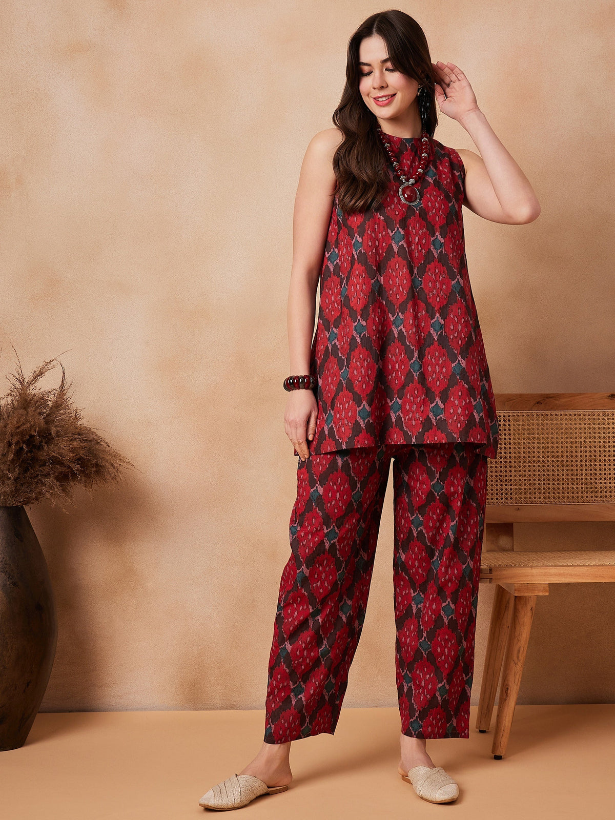 InWeave Red Abstract Printed Co Ords Set | Grocsy
