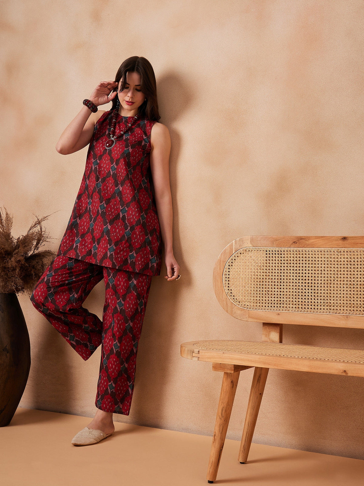 InWeave Red Abstract Printed Co Ords Set | Grocsy