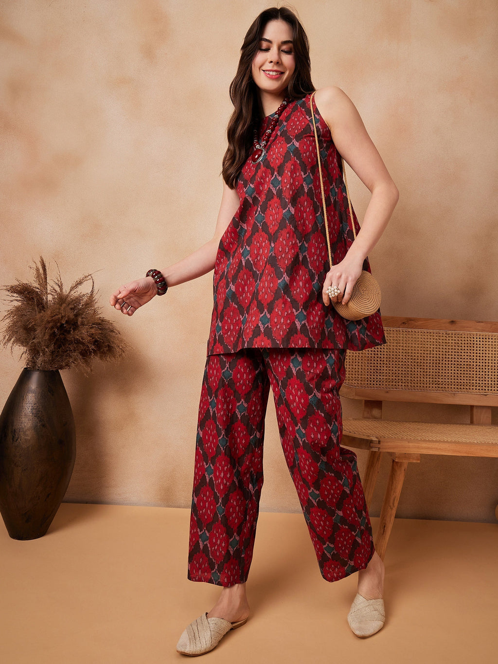 InWeave Red Abstract Printed Co Ords Set | Grocsy