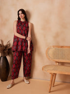 InWeave Red Abstract Printed Co Ords Set | Grocsy