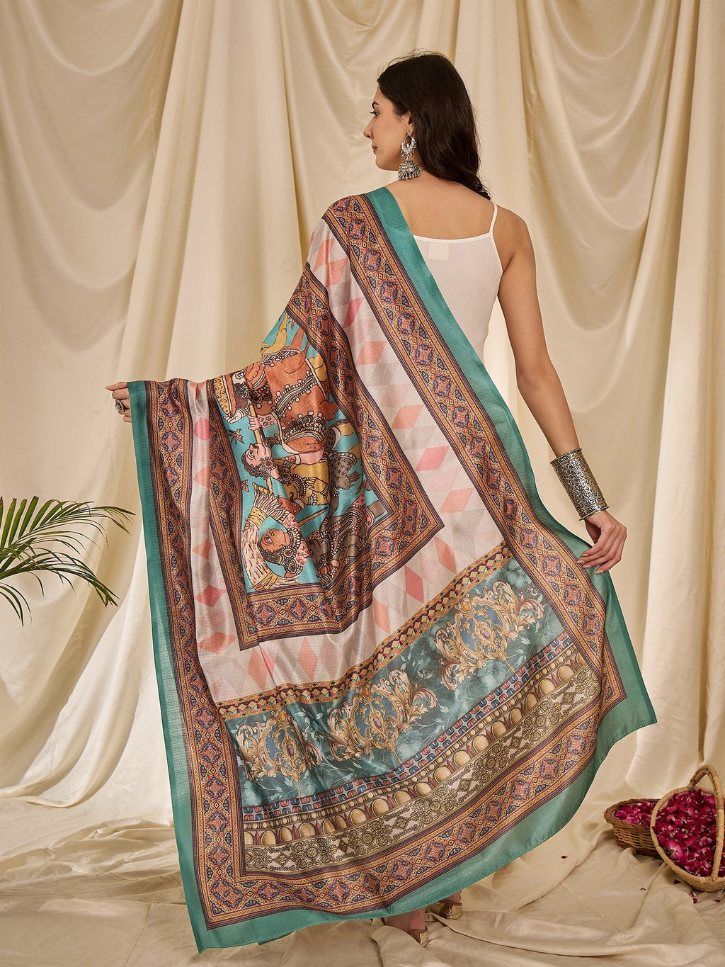 InWeave White Strappy Rama Green Dupatta Set | Grocsy