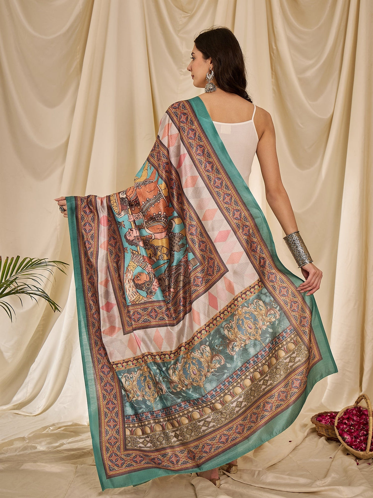 InWeave White Strappy Rama Green Dupatta Set | Grocsy