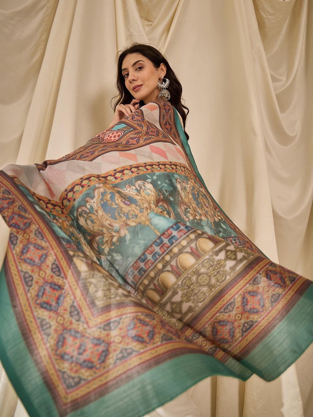 InWeave White Strappy Rama Green Dupatta Set | Grocsy