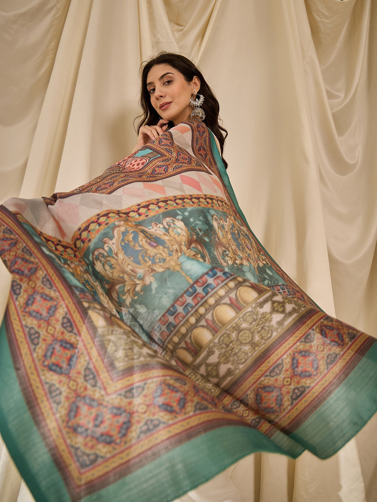 InWeave White Strappy Rama Green Dupatta Set | Grocsy