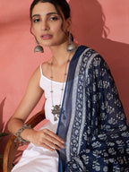 InWeave White Strappy Kurta Palazzo Set With Blue Floral Dupatta | Grocsy