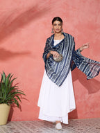 InWeave White Strappy Kurta Palazzo Set With Blue Floral Dupatta | Grocsy