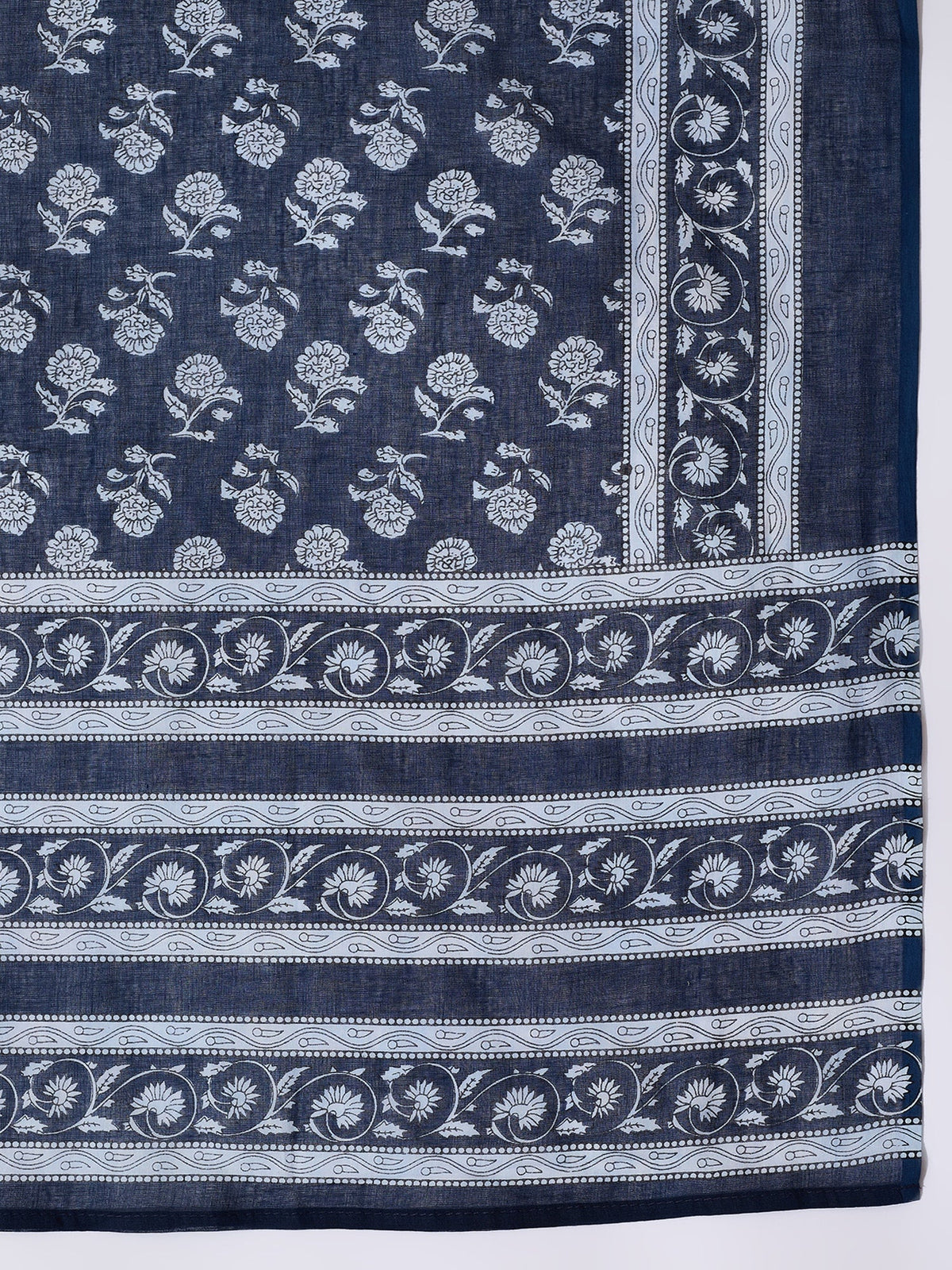 InWeave White Strappy Kurta Palazzo Set With Blue Floral Dupatta | Grocsy