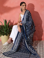 InWeave White Strappy Kurta Palazzo Set With Blue Floral Dupatta | Grocsy