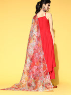 InWeave Strappy Set In Red With Organza Dupatta | Grocsy