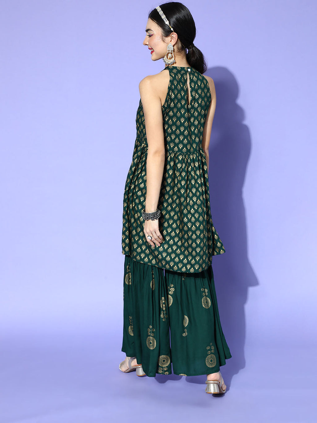 InWeave Green Gold Work Sharara Set | Grocsy