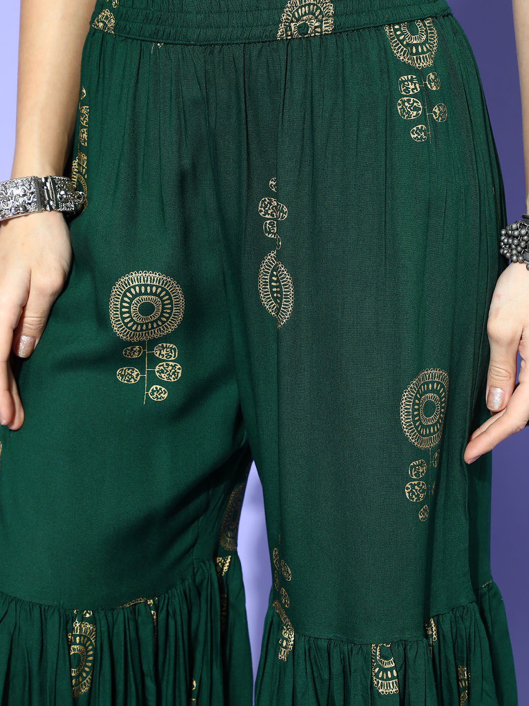 InWeave Green Gold Work Sharara Set | Grocsy