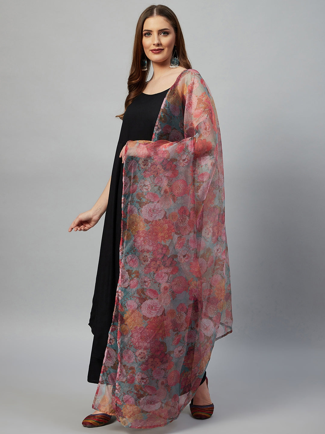 InWeave Black Strappy Set With Green Organza Dupatta | Grocsy