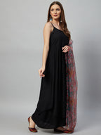 InWeave Black Strappy Set With Green Organza Dupatta | Grocsy
