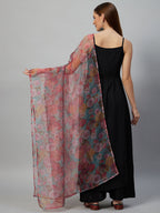 InWeave Black Strappy Set With Green Organza Dupatta | Grocsy