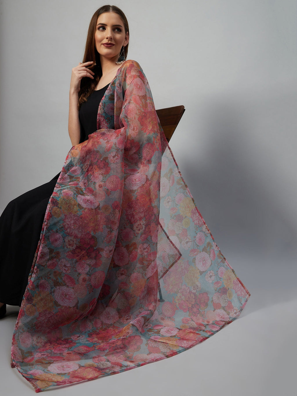 InWeave Black Strappy Set With Green Organza Dupatta | Grocsy