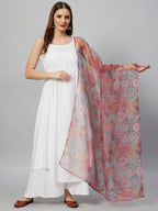 InWeave White Strappy Set - Green Organza Dupatta | Grocsy