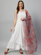 InWeave White Strappy Set - Green Organza Dupatta | Grocsy