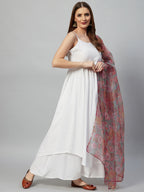 InWeave White Strappy Set - Green Organza Dupatta | Grocsy