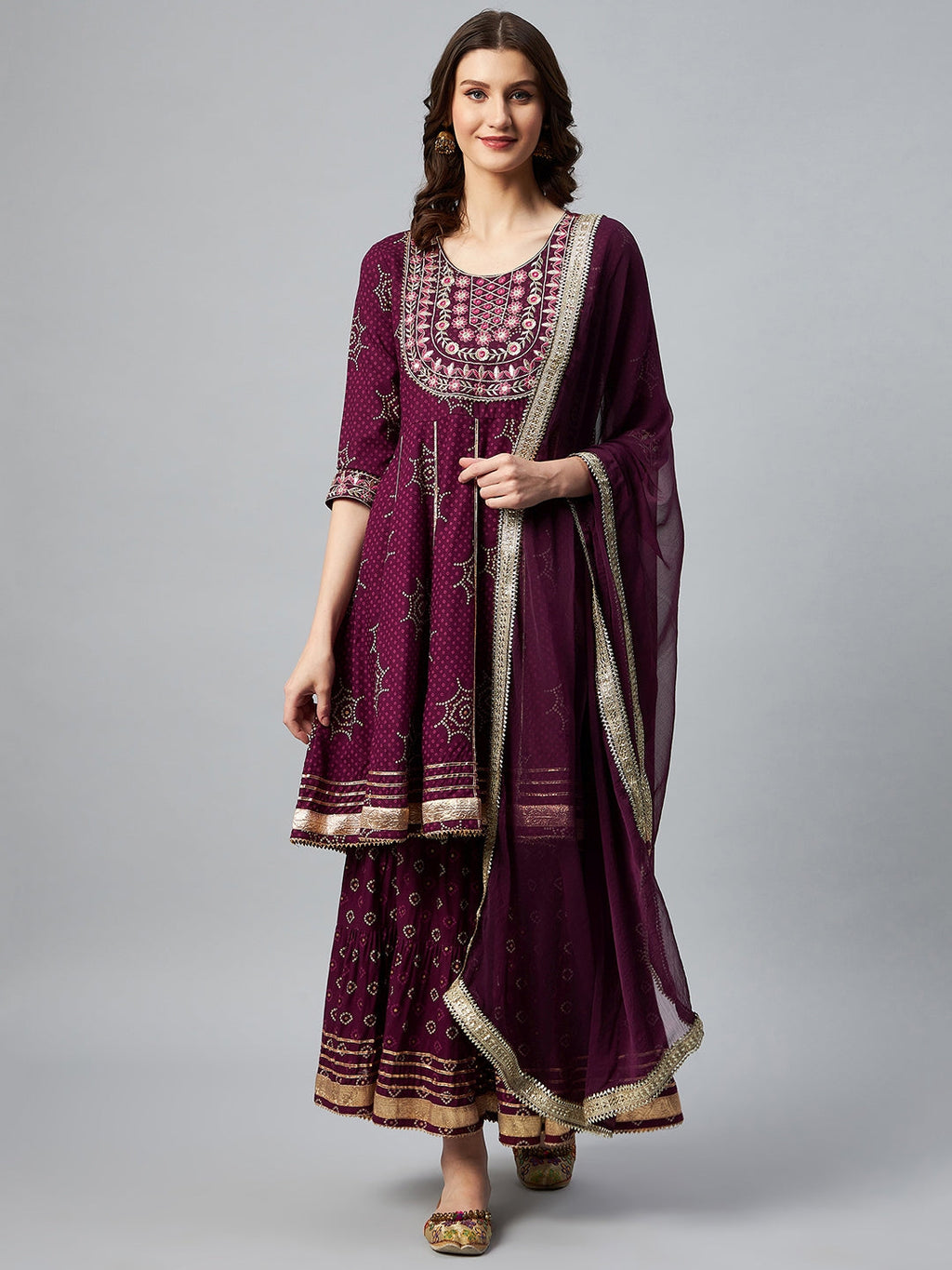InWeave Wine Gota Mirror Sharara Set | Grocsy