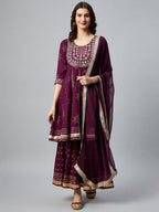 InWeave Wine Gota Mirror Sharara Set | Grocsy