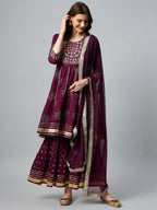 InWeave Wine Gota Mirror Sharara Set | Grocsy