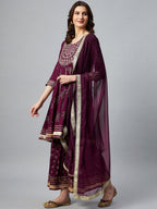 InWeave Wine Gota Mirror Sharara Set | Grocsy