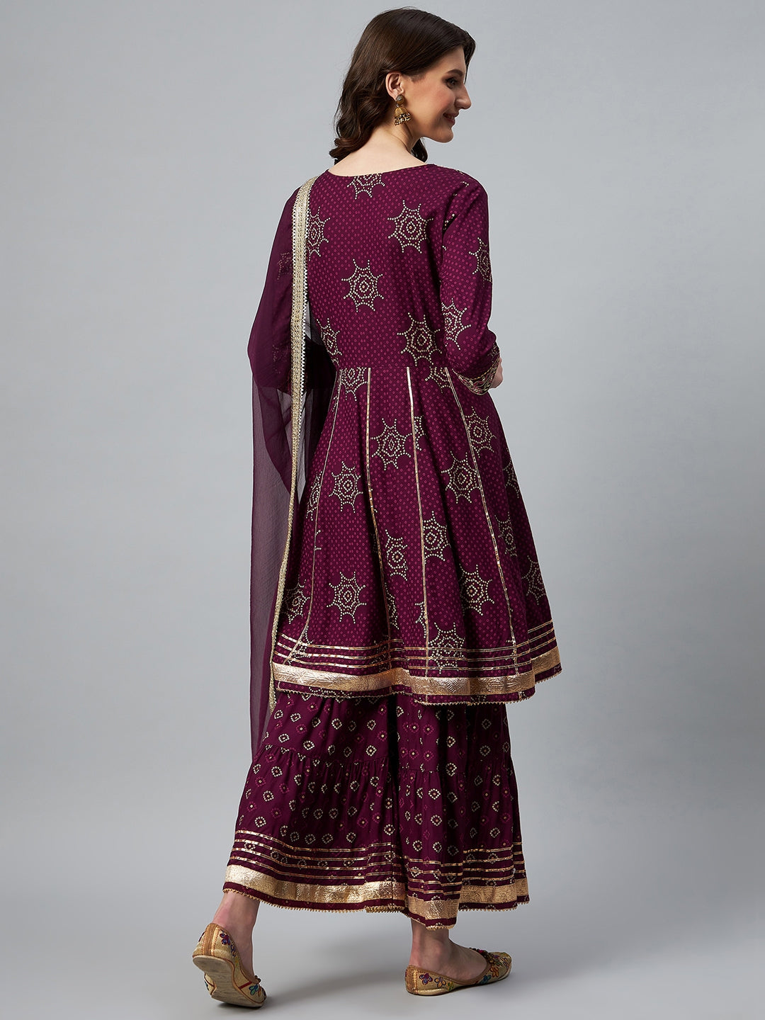 InWeave Wine Gota Mirror Sharara Set | Grocsy
