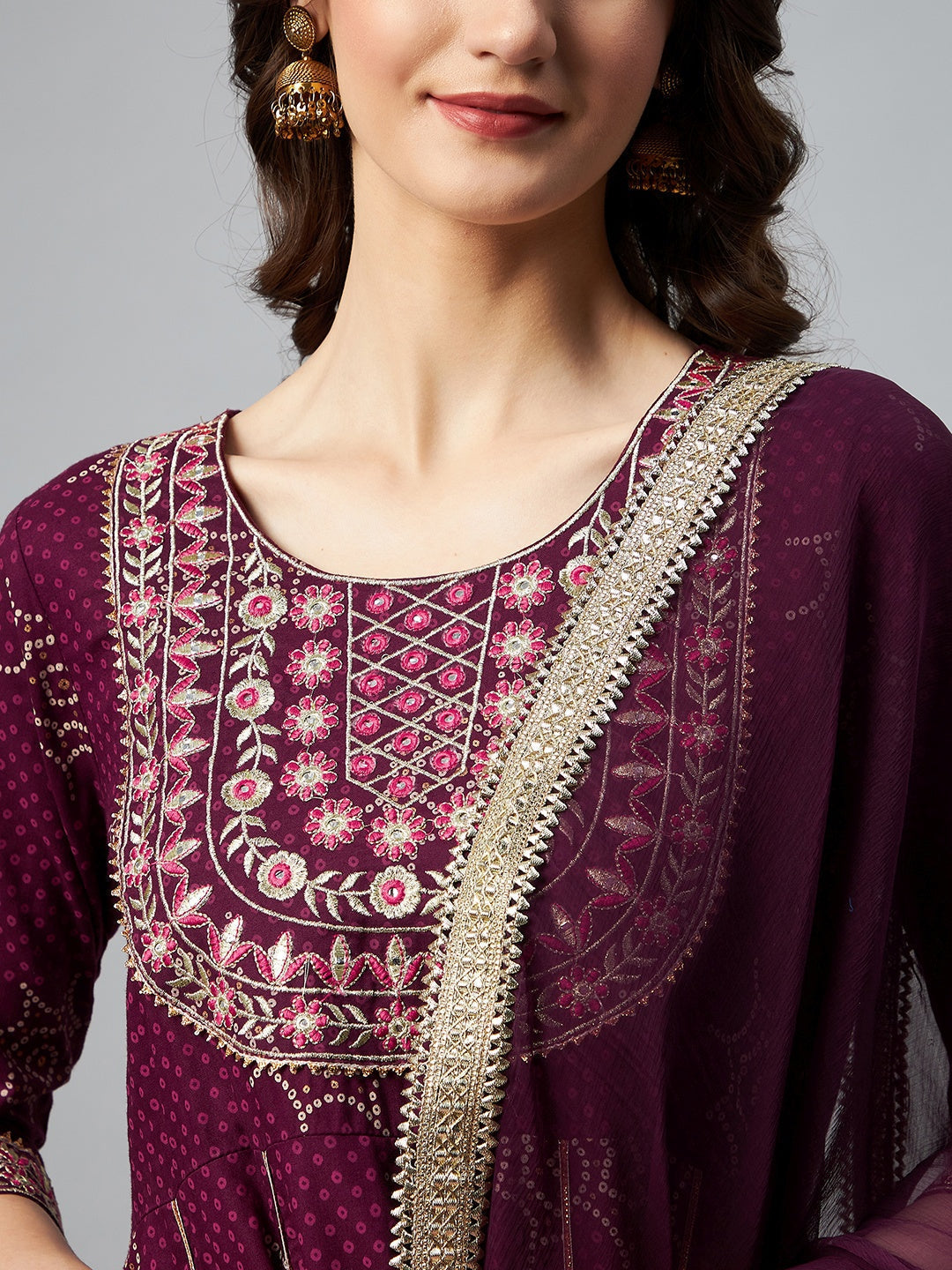 InWeave Wine Gota Mirror Sharara Set | Grocsy