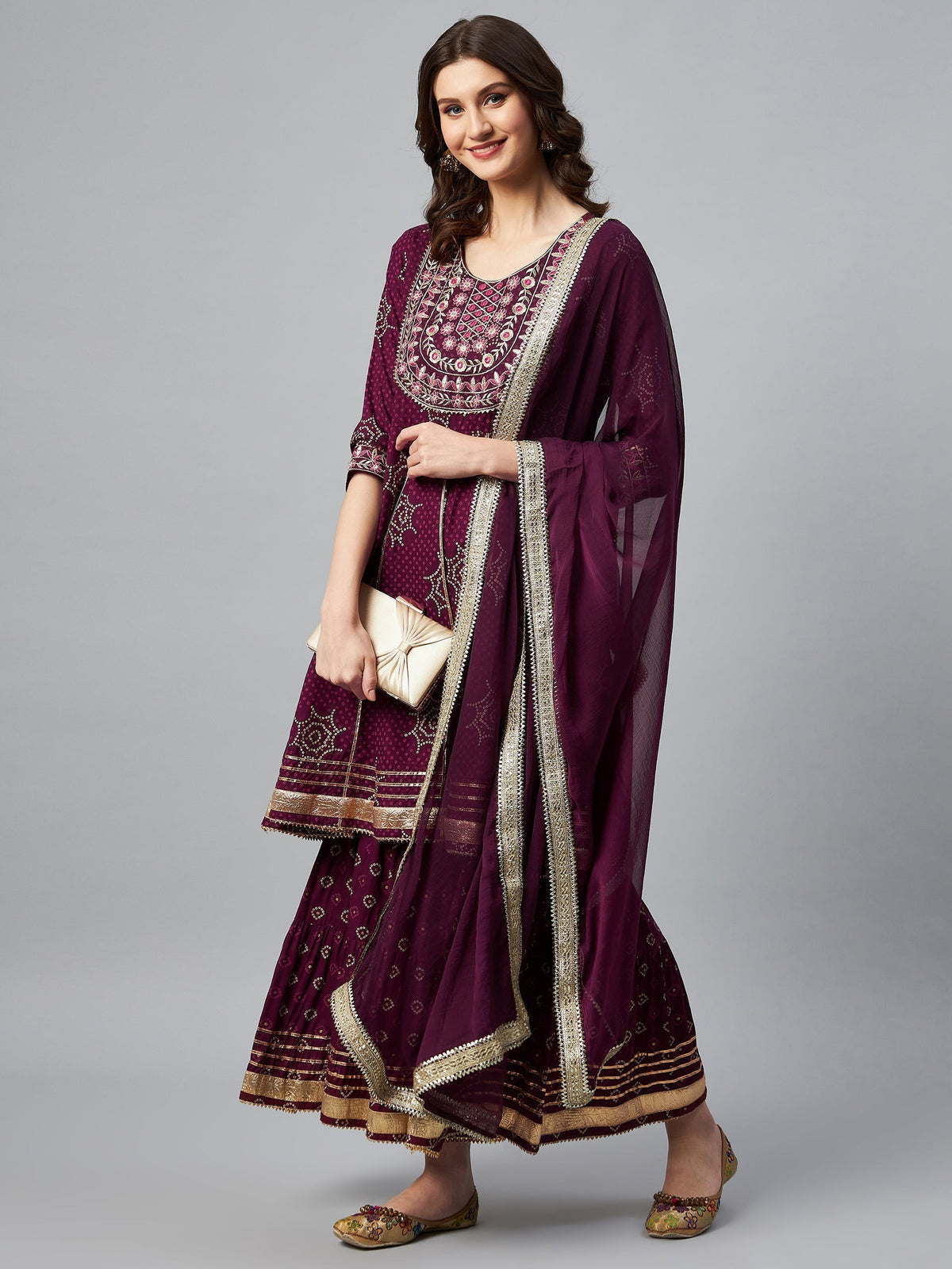 InWeave Wine Gota Mirror Sharara Set | Grocsy